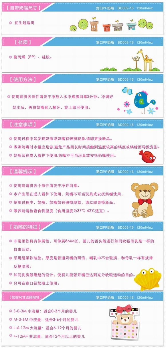 寶德寬口PP奶瓶120ml藍