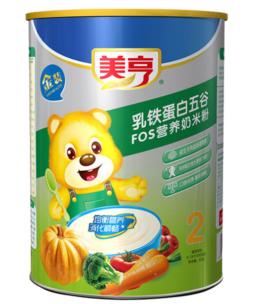 美亨紙聽(tīng)裝乳鐵蛋白五谷FOS營(yíng)養(yǎng)奶米粉2段