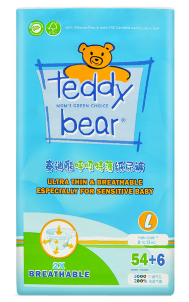 泰迪熊呼吸特薄大包裝嬰兒紙尿褲藍(lán)色L碼
