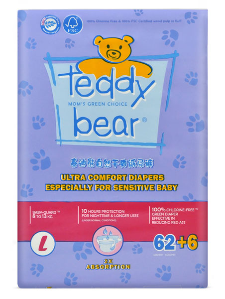 泰迪熊自然干爽升級版嬰兒紙尿褲大包裝L碼