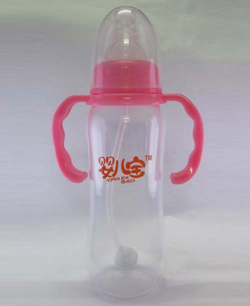 嬰兒寶250ML標(biāo)口徑弧形自動(dòng)手柄奶瓶粉色