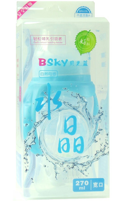 貝之藍寬口自動母感水晶奶瓶270ml藍色