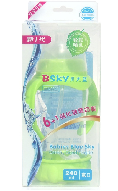 貝之藍6+1寬口強化玻璃奶瓶250ml綠色