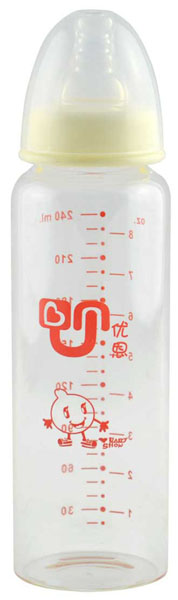 優(yōu)恩黃色標口晶鉆直身玻璃奶瓶240ml