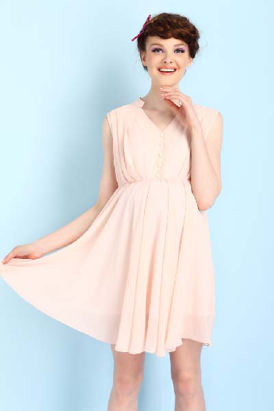 媽媽和我藕粉色甜美孕婦連衣裙