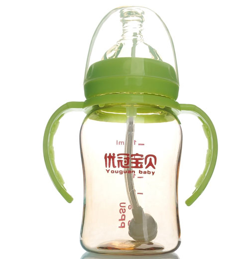 優(yōu)冠寶貝PPSU寬口帶柄自動(dòng)奶瓶180ml綠色