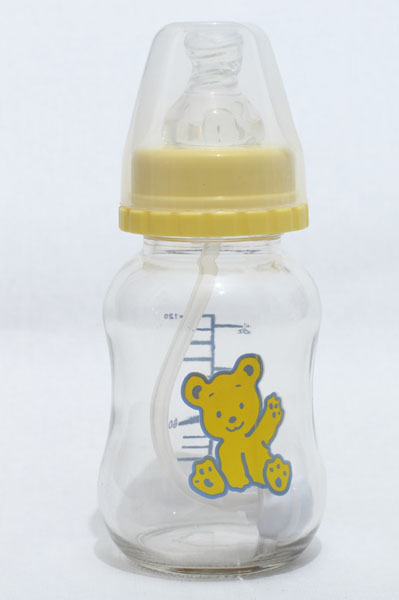 新兒寶標(biāo)口120ml圓弧帶吸管玻璃奶瓶