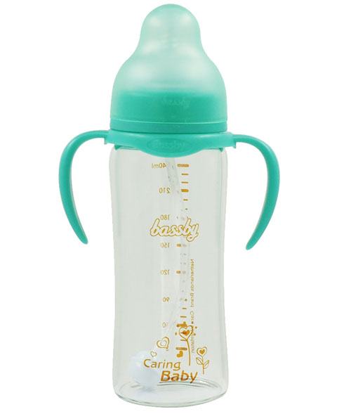 貝斯比寬口弧形晶鉆玻璃自動(dòng)奶瓶240ml綠色