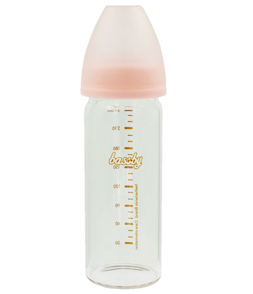 貝斯比直身晶鉆玻璃奶瓶240ml紅色