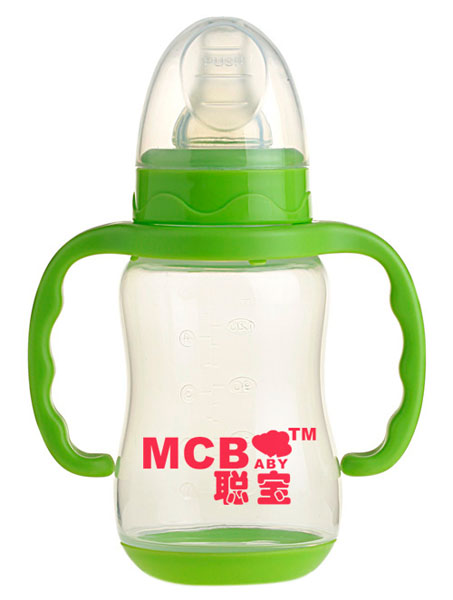 聰寶綠色雙柄環(huán)保奶瓶