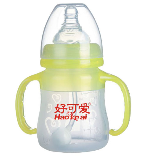 好可愛雙柄自動吸管寬口弧形硅膠奶瓶150ml