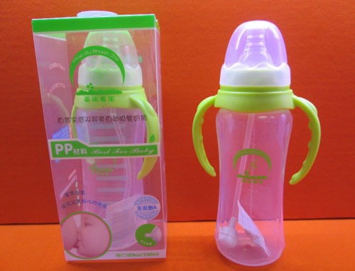 苗哺專家8安標(biāo)口雙耳帶自動吸管pp奶瓶