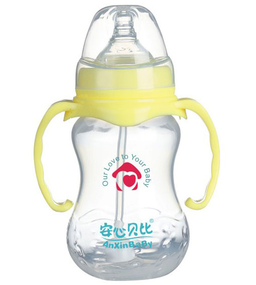 安心貝比雙柄寬口自動(dòng)吸管弧形奶瓶260ml