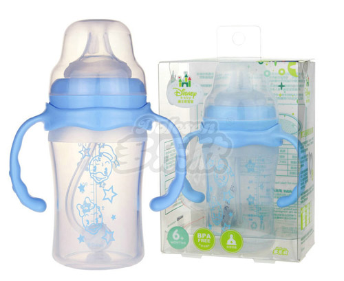 迪士尼寶寶寬口徑手柄吸管硅膠奶瓶(小號)150ml藍(lán)色