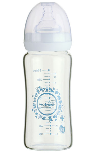 惟特思白色晶鉆玻璃印花奶瓶240ml(無把手)