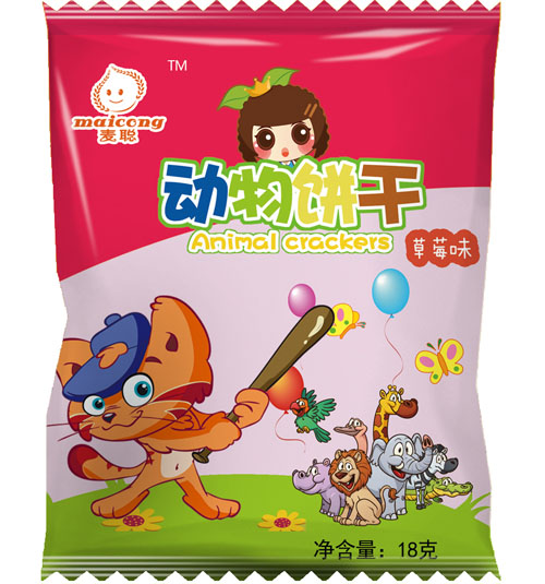 麥聰動(dòng)物餅干草莓味袋裝18g