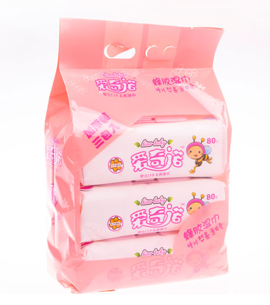 愛奇諾天然蜂膠嬰兒口手無香80片枕式加蓋三聯(lián)包(粉)