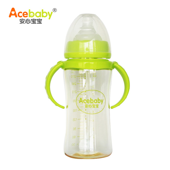 安心寶寶300ml寬口雙耳自動PPSU奶瓶綠色