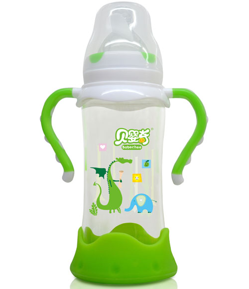 貝嬰奇260ml防爆感溫寬口玻璃奶瓶綠色