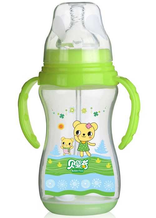 貝嬰奇320ml寬口帶感溫底座奶瓶淡綠色