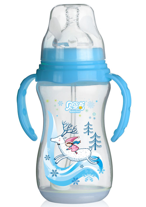 貝嬰奇320ml寬口帶感溫底座奶瓶淺藍(lán)