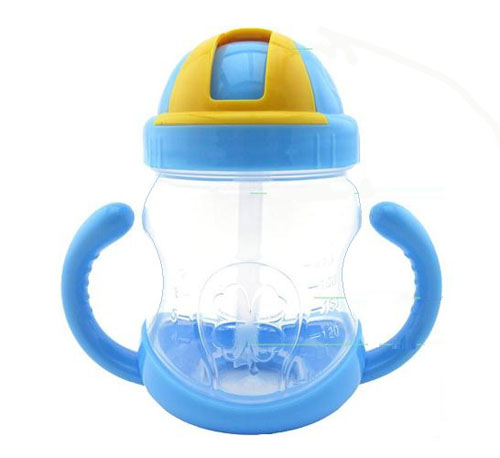 優(yōu)冠寶貝雙耳PP吸管杯280ml藍色