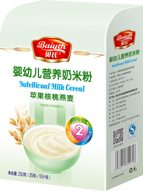 貝氏蘋(píng)果核桃燕麥嬰幼兒營(yíng)養(yǎng)奶米粉408克盒裝2段