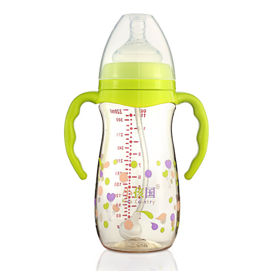 小孩國寬口香檳自動PPSU安全奶瓶320ML青色