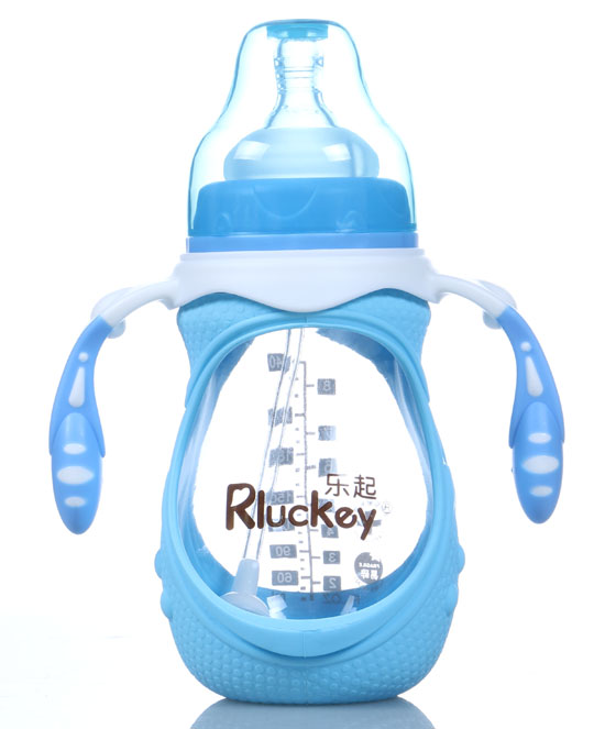 樂起240ml防摔玻璃奶瓶藍(lán)色