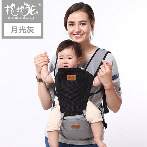 抱抱龍腰凳夏季透氣嬰兒雙肩腰凳月光灰