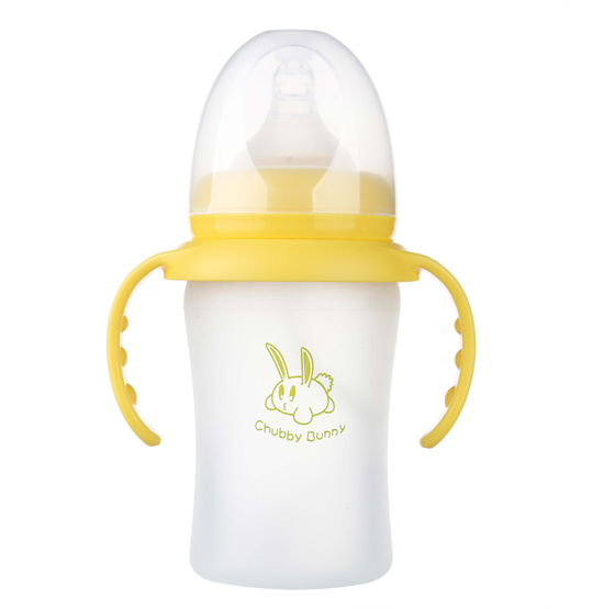 丘比兔寬口徑硅膠自動把手奶瓶黃色