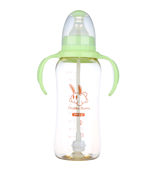 丘比兔PPSU葫蘆型自動(dòng)把手奶瓶300ML綠色