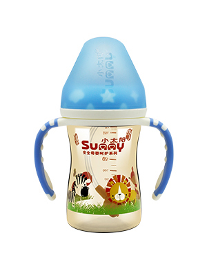 小太陽韓國進口納米銀彩印奶瓶藍色330ML