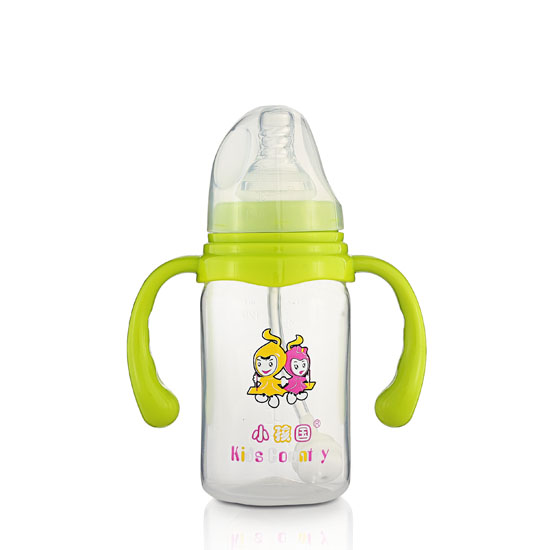 小孩國標(biāo)口奶瓶直身PP奶瓶120ML青色