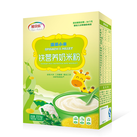 旭貝樂(lè)菠菜小米鐵營(yíng)養(yǎng)奶米粉盒裝