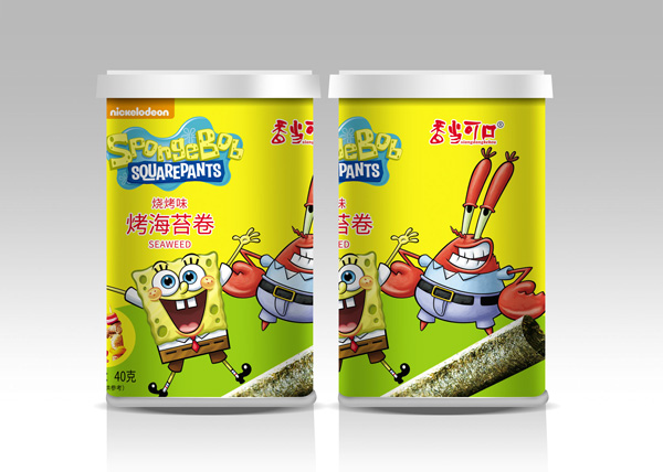 香當(dāng)可口海綿寶寶系列-烤海苔卷燒烤味桶裝