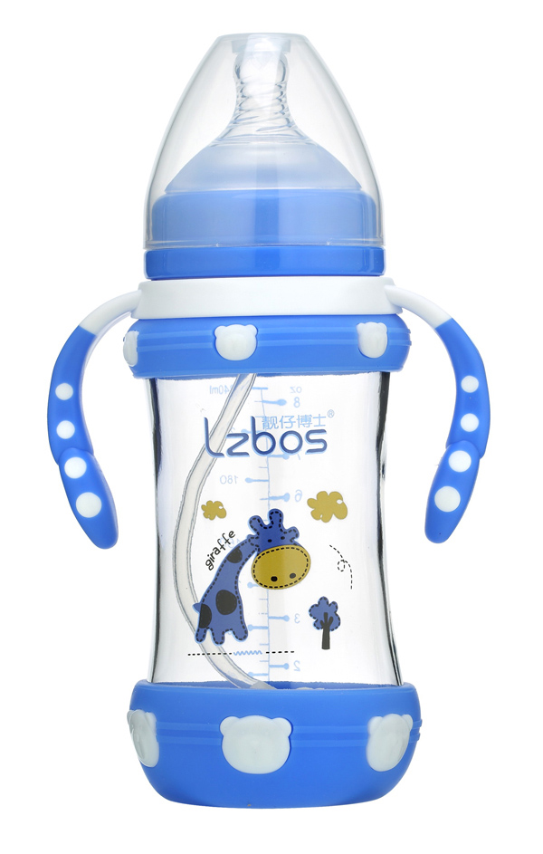 靚仔博士寬口抗摔玻璃奶瓶藍色