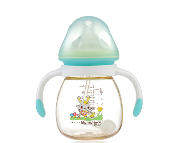 媽咪王子PPSU寬口自動(dòng)吸240ml蘑菇奶瓶 透明藍(lán)