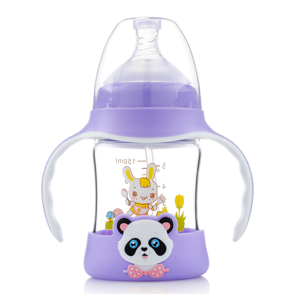 媽咪王子防摔晶鉆玻璃雙色寬口奶瓶150ml 紫色
