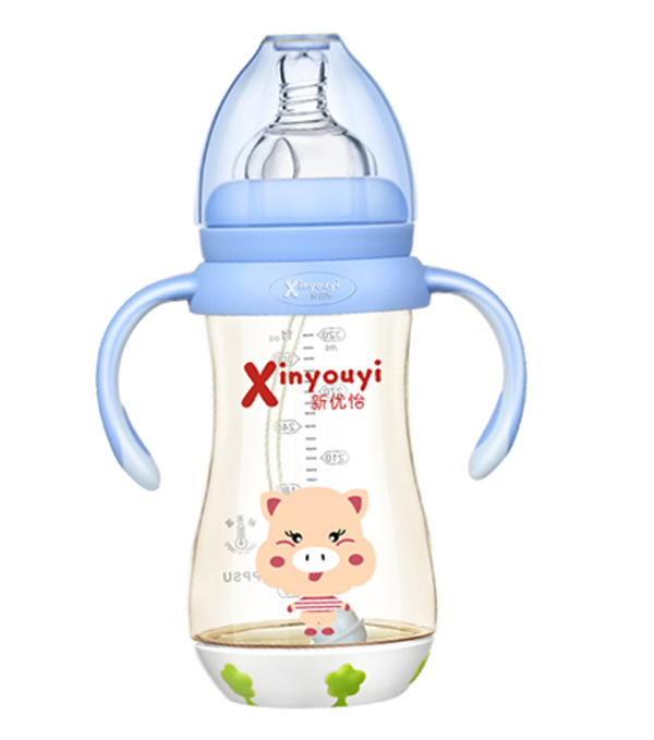新優(yōu)怡寬口弧形帶底座有柄自動ppsu奶瓶300ml 藍色