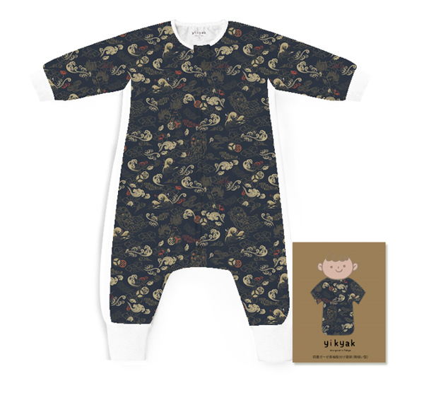 yikyak四層紗布長袖分腿睡袋(側拼款) 小麒麟.jpg