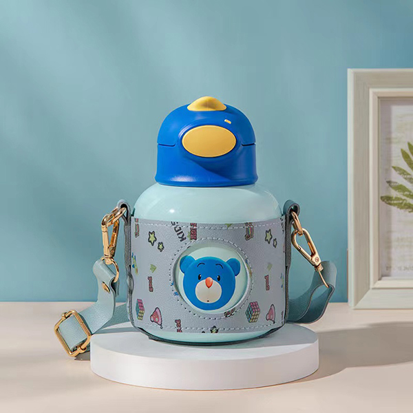 盟寶萌趣大肚保溫杯 藍色