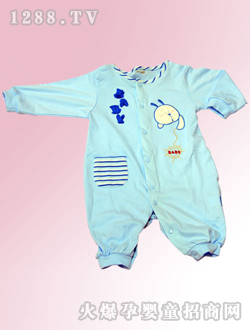 安嬰寶藍(lán)色嬰兒哈衣