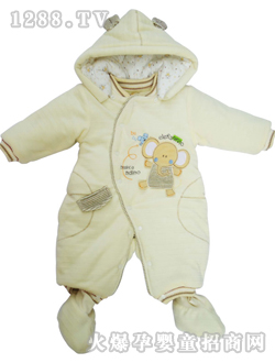 安嬰寶偏開(kāi)襟帶帽哈衣