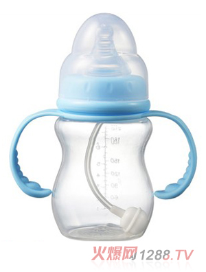 寶德寬口弧形雙柄自動PP奶瓶藍(lán)