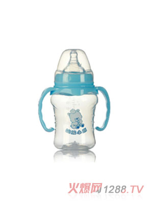 哈尼小熊寬口葫蘆形雙耳PP奶瓶210ml藍(lán)色