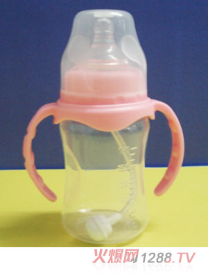 嬰兒粉色寬口PP奶瓶