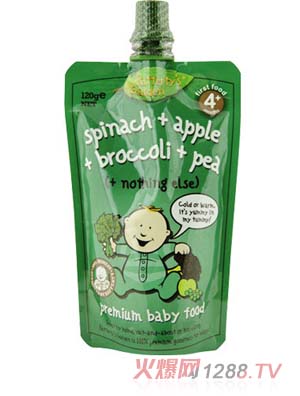 葉子嬰兒果泥(菠菜、蘋果、椰菜和豌豆)