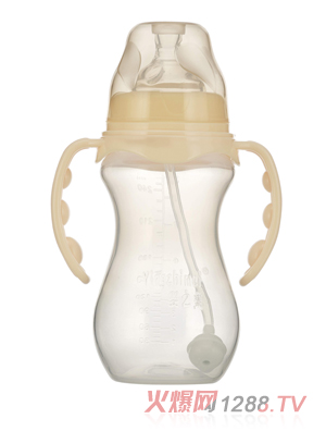 嬰之美寬口雙耳自動葫蘆PP奶瓶270ML乳白色