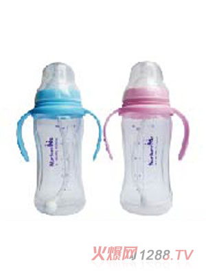 樂其兒寬口徑帶手柄自動吸管pp奶瓶